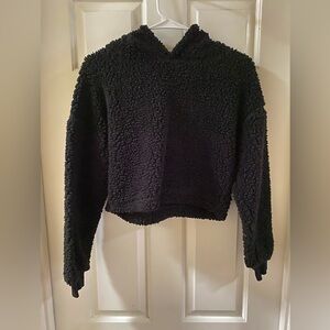 Cropped Black Teddy Sherpa Hoodie Small